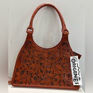 NWT Brown Tooled Leather Shoulder Bag Western ARTISAN HANDMADE👜